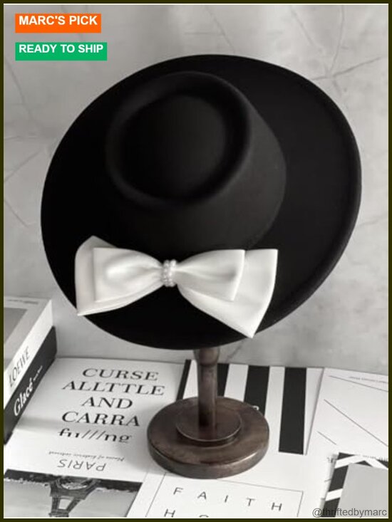 Handmade Wide Brim Felt Panama Hat with Satin Bow